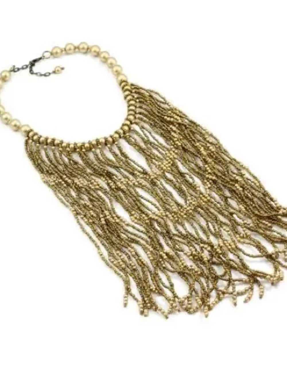 Gold Beaded Fringe Statement Necklace - Women Jewelry